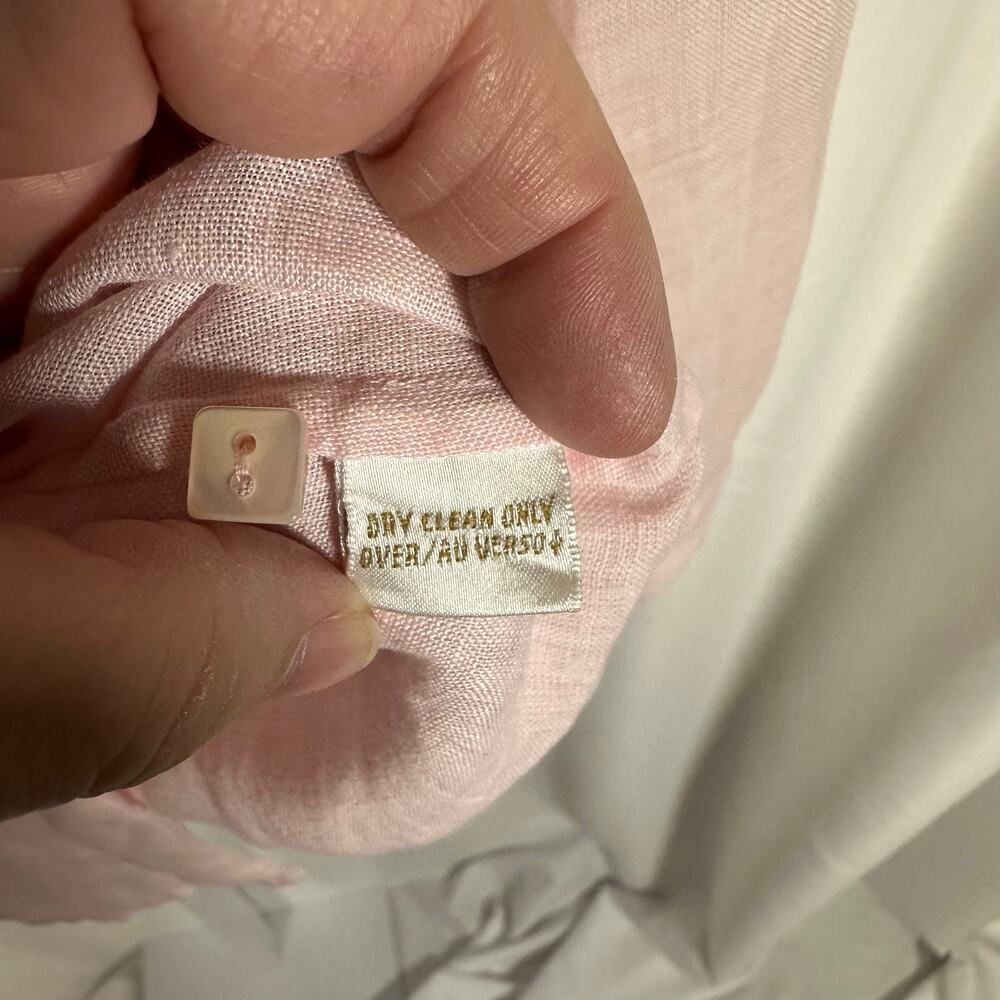 Dana Buchman Sz 12 100% Linen Petal Pink Square‎ Button Up Top Quiet Luxury - Picture 8 of 10